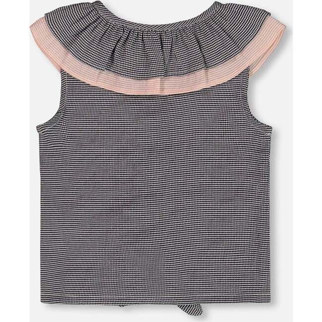 Sleeveless Top With Front Tie, Black And Sparkling Pink - T-Shirts - 4