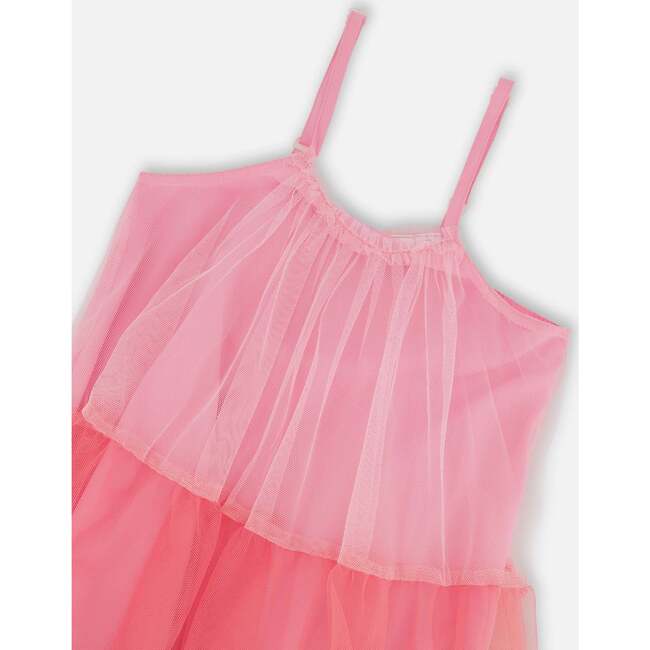 Sleeveless Tulle Dress, Pink And Green - Dresses - 6