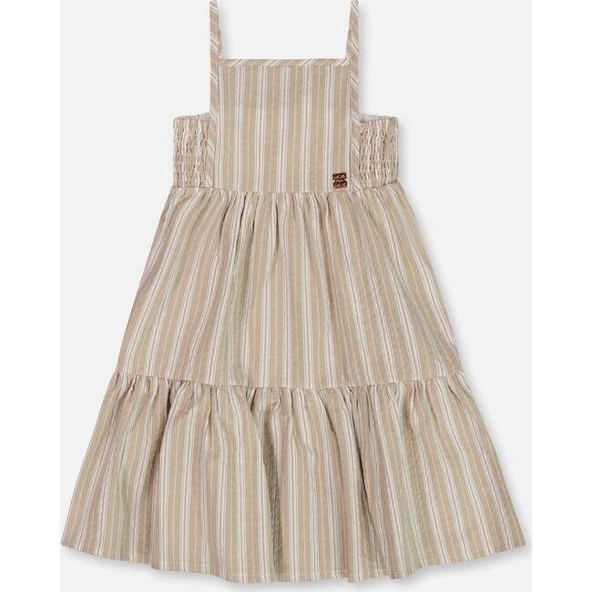 Sleeveless Linen Dress, White And Sage Striped