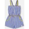 Sleeveless Seersucker Romper, Blue And White Striped - Rompers - 1 - thumbnail