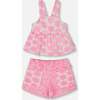 Terry Tank Top And Shorts Set, Vibrant Pink And White - Mixed Apparel Set - 1 - thumbnail