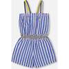 Sleeveless Seersucker Romper, Blue And White Striped - Rompers - 3