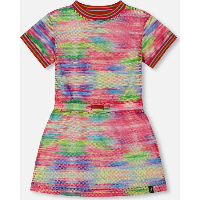 Short Sleeve Mesh Beach Dress, Multicolored