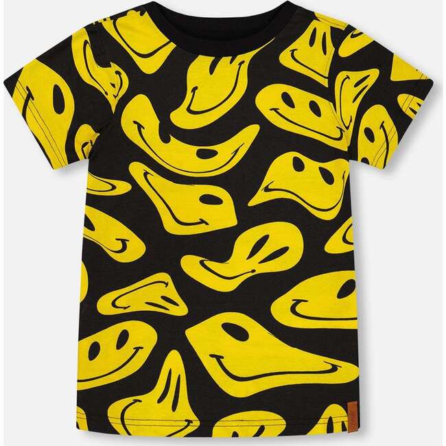 Short Sleeve Graphic Tee, Black And Yellow Smile