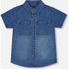 Short Sleeve Button Down Shirt, Dark Denim Blue - T-Shirts - 1 - thumbnail