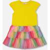 Short Sleeve Dress With Ruffle Tulle Skirt, Multicolored - Dresses - 1 - thumbnail