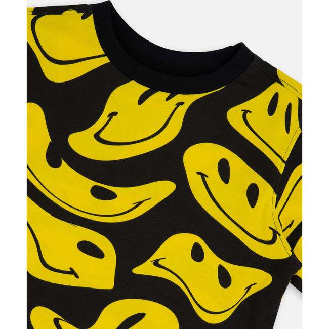 Short Sleeve Graphic Tee, Black And Yellow Smile - T-Shirts - 4