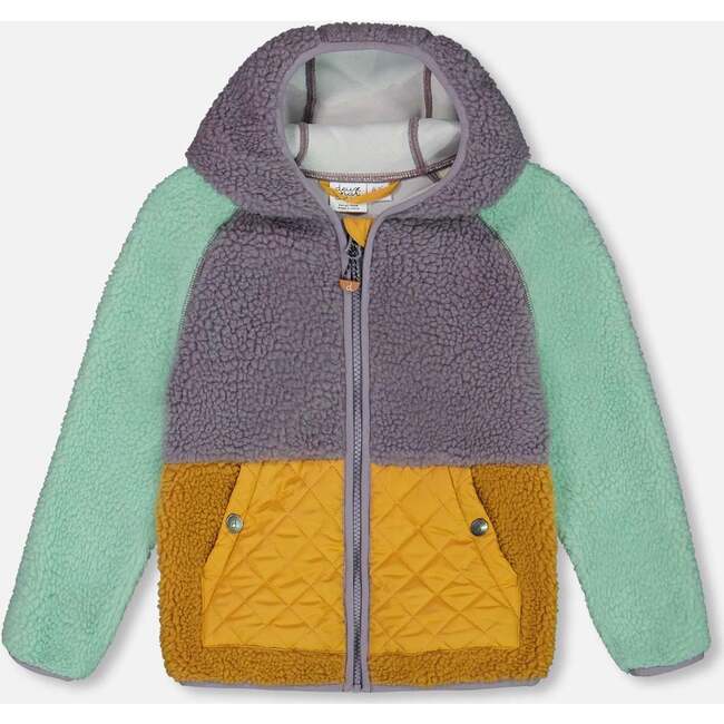 Sherpa Mid-Season Jacket, Lilac, Pale Turquoise, And Yellow