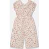 Seersucker Jumpsuit With Cut Outs, Pink Flowers On Cream Background - Rompers - 1 - thumbnail
