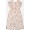 Seersucker Jumpsuit With Cut Outs, Pink Flowers On Cream Background - Rompers - 5