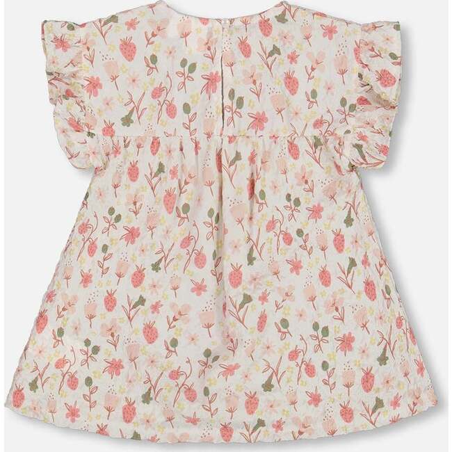 Seersucker Blouse With Frills, Pink Flowers On Cream Background - Blouses - 3