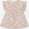 Seersucker Blouse With Frills, Pink Flowers On Cream Background - Blouses - 3