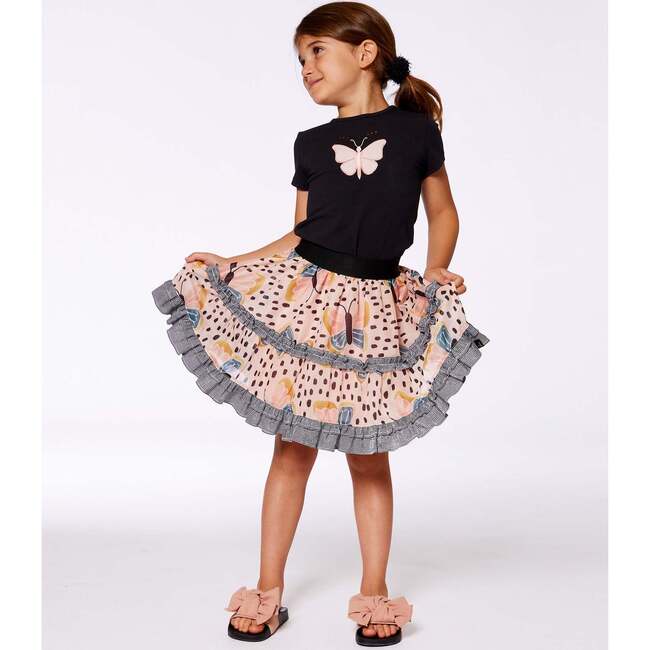 Ruffle Skirt, Black And Pink Butterflies - Skirts - 3