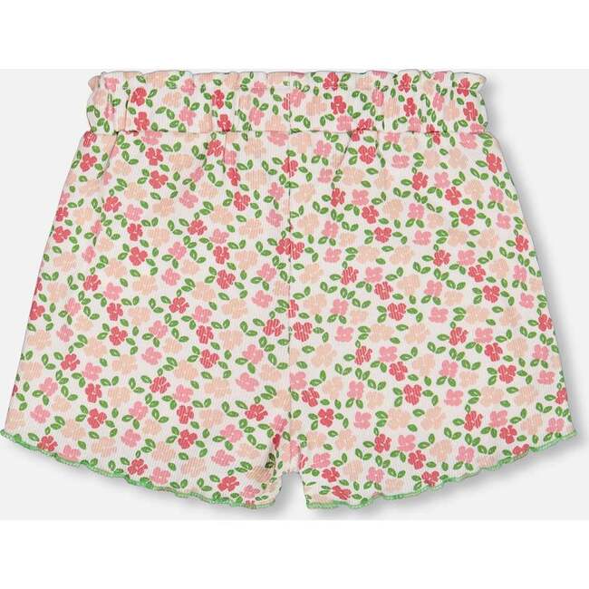 Ribbed Short, Small Flowers On White Background - Shorts - 3