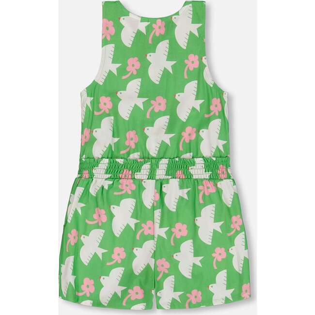 Romper With Frills, Green With White And Pink Bird - Rompers - 5