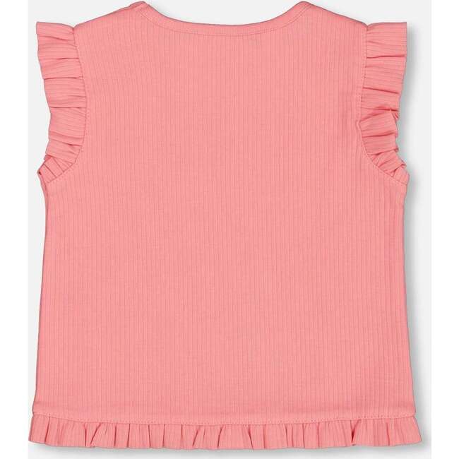 Rib Tank Top With Frills, Coral Pink - T-Shirts - 4