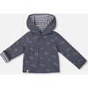 Reversible Organic Cotton Hooded Jacket, Navy Striped Blue - Jackets - 1 - thumbnail