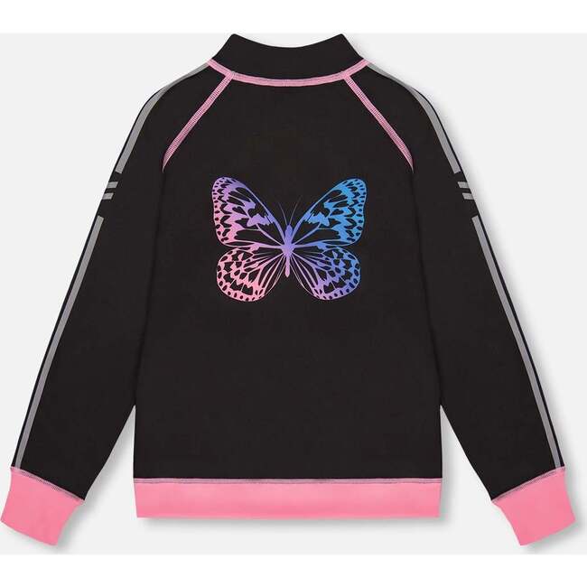 Reversible Full Zip Athletic Cardigan, Pink, Blue And Butterflies