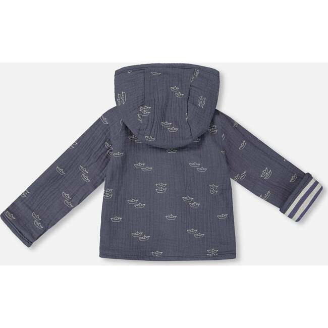 Reversible Organic Cotton Hooded Jacket, Navy Striped Blue - Jackets - 3