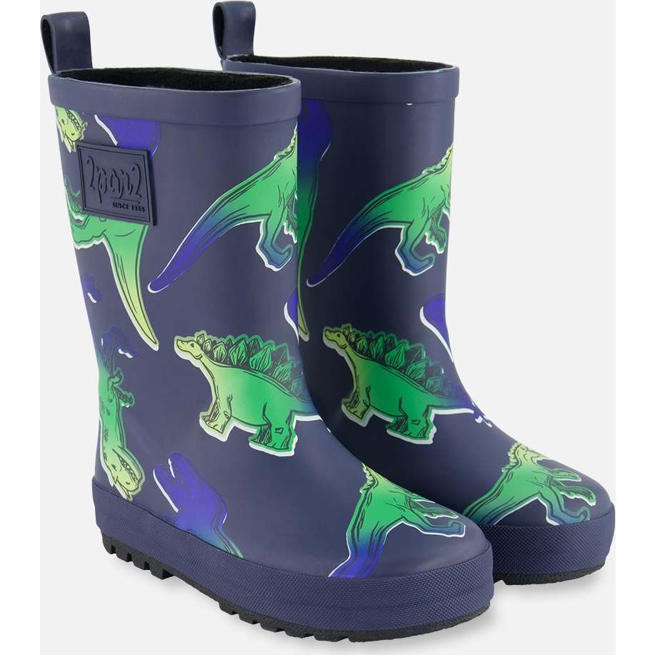 Rain Boots, Blue And Green Dino On Navy - Rain Boots - 1