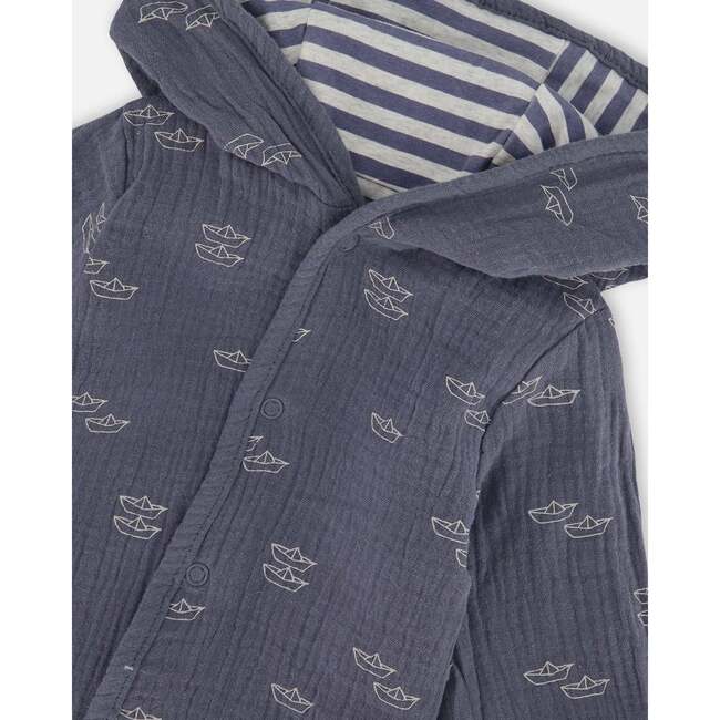 Reversible Organic Cotton Hooded Jacket, Navy Striped Blue - Jackets - 6