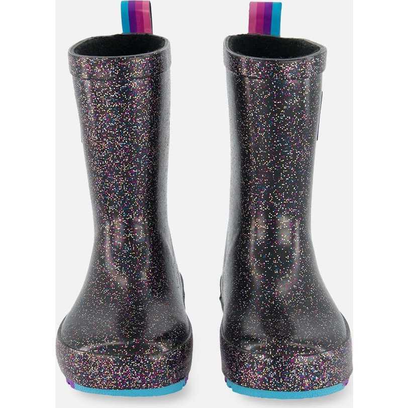 Rain Boots, Black With Glitter - Rain Boots - 1