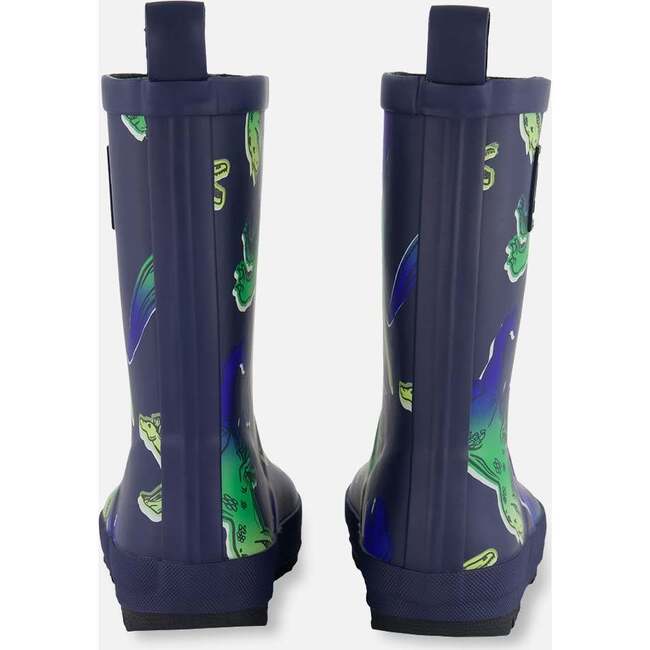 Rain Boots, Blue And Green Dino On Navy - Rain Boots - 4