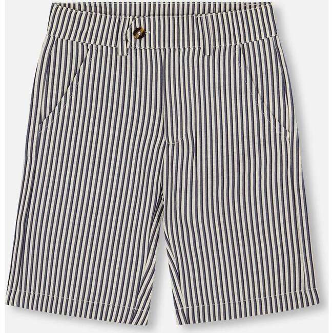 Slant Pocket Bermuda Shorts, Navy Blue Striped