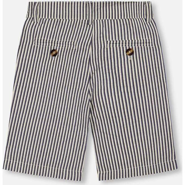 Slant Pocket Bermuda Shorts, Navy Blue Striped - Shorts - 2