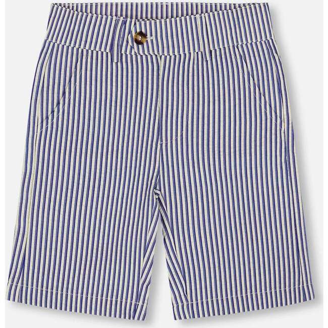 Slant Pocket Bermuda Shorts, Cream Striped Blue