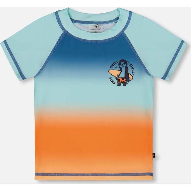 Short Sleeve Rashguard, Navy Blue, Turquoise, And Orange