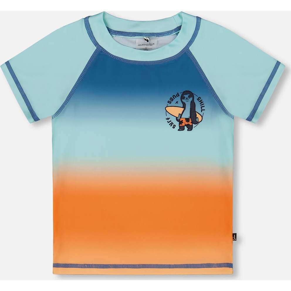 Short Sleeve Rashguard, Navy Blue, Turquoise, And Orange - Rash Guards - 1