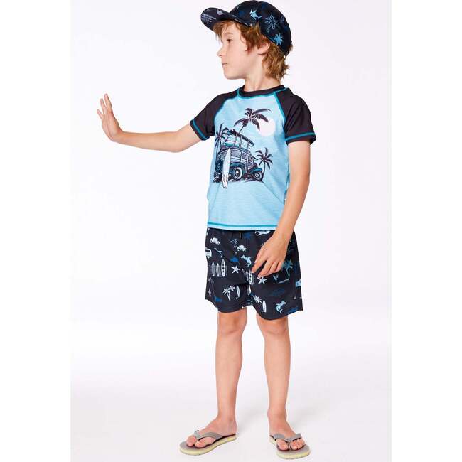 Short Sleeve Rashguard, Light Blue And Black - Rash Guards - 3