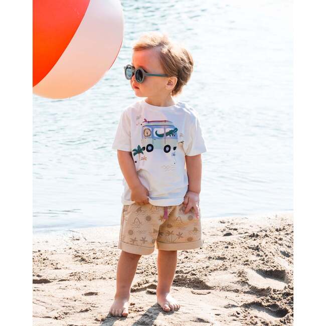 Short Sleeve Top And French Terry Short Set, Beige With Palm Trees And Blue Truck - Mixed Apparel Set - 3