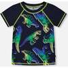 Short Sleeve Rashguard, Blue And Green Dino On Navy - Rash Guards - 1 - thumbnail