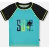 Short Sleeve Rashguard, Black And Turquoise - Rash Guards - 1 - thumbnail