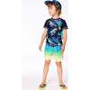 Short Sleeve Rashguard, Blue And Green Dino On Navy - Rash Guards - 3