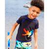Short Sleeve Rashguard, Black And Multicolored Crocodile - Rash Guards - 2