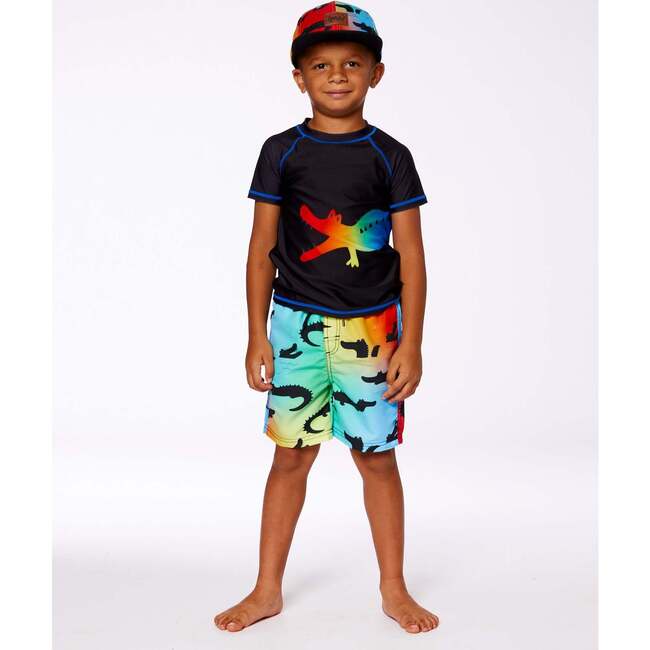 Short Sleeve Rashguard, Black And Multicolored Crocodile - Rash Guards - 3