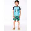 Short Sleeve Rashguard, Black And Turquoise - Rash Guards - 3