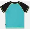 Short Sleeve Rashguard, Black And Turquoise - Rash Guards - 4