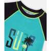 Short Sleeve Rashguard, Black And Turquoise - Rash Guards - 5