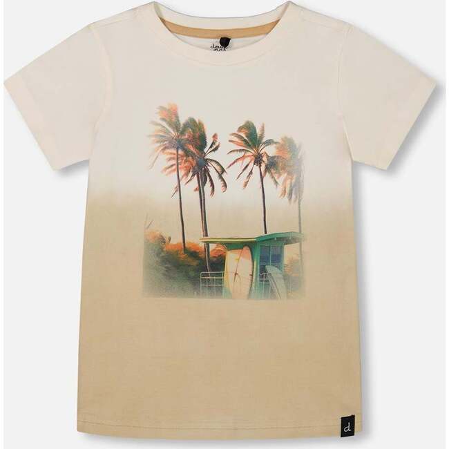 Short Sleeve Organic Cotton Graphic Tee, Gradient White And Beige - T-Shirts - 1