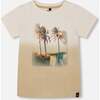 Short Sleeve Organic Cotton Graphic Tee, Gradient White And Beige - T-Shirts - 1 - thumbnail