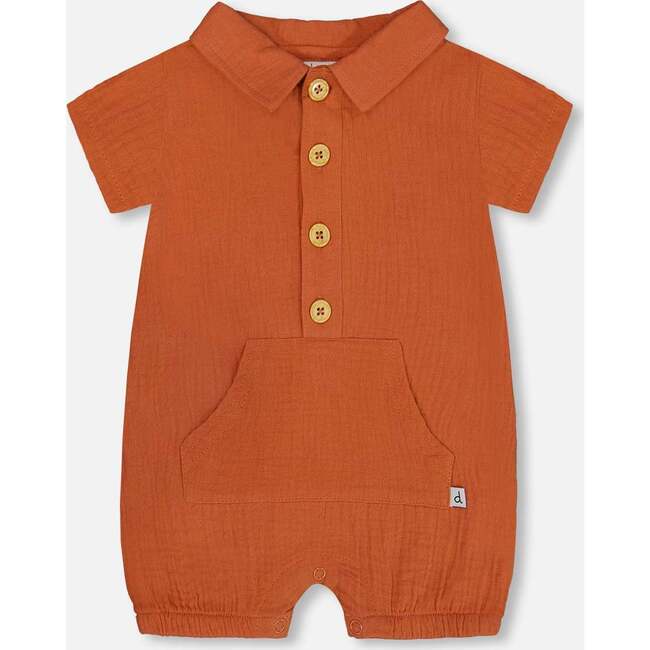 Short Sleeve Muslin Romper, Terracotta