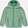 Quilted Mid-Season Jacket, Small White Flowers On Sage Green Background - Jackets - 1 - thumbnail