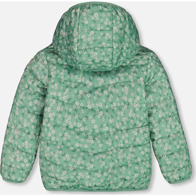 Quilted Mid-Season Jacket, Small White Flowers On Sage Green Background - Jackets - 3