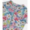 Short Sleeve One-Piece Swimsuit With Frills, White, Pink, And Green Flowers - One Pieces - 5