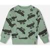 Pullover French Terry Sweatshirt, Gray Wolf On Teal Background - Sweatshirts - 1 - thumbnail