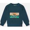 Pullover French Terry Graphic Sweatshirt, Teal And Peach - Sweatshirts - 1 - thumbnail